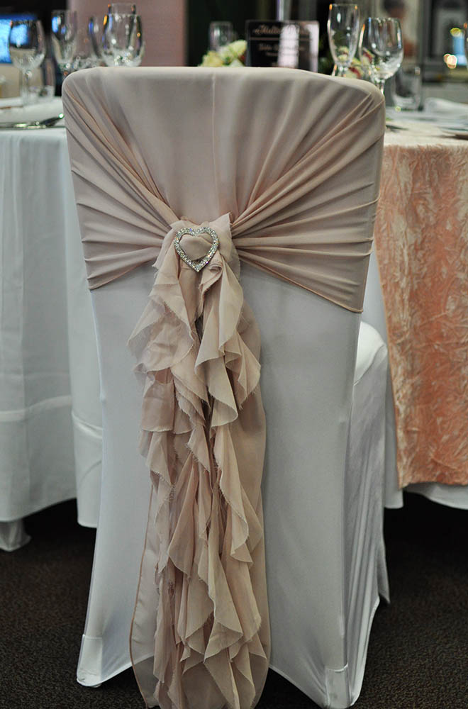 Ruffle chair cover hood with heart Brooch embellishment with diamonds