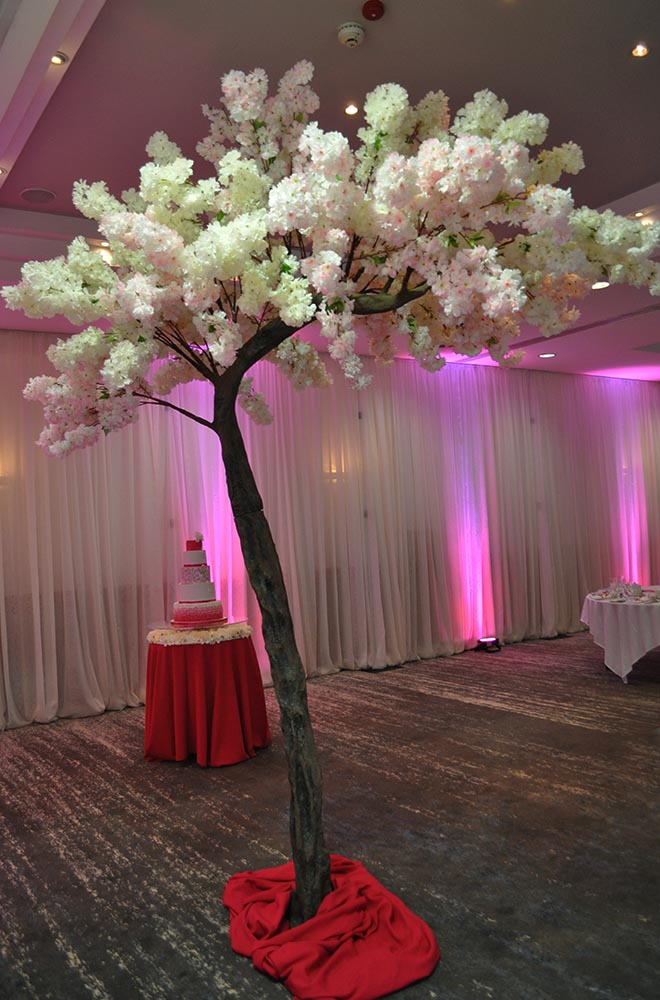 Pink and Ivory blossom tree for a wedding at DoubleTree Hilton Swindon
