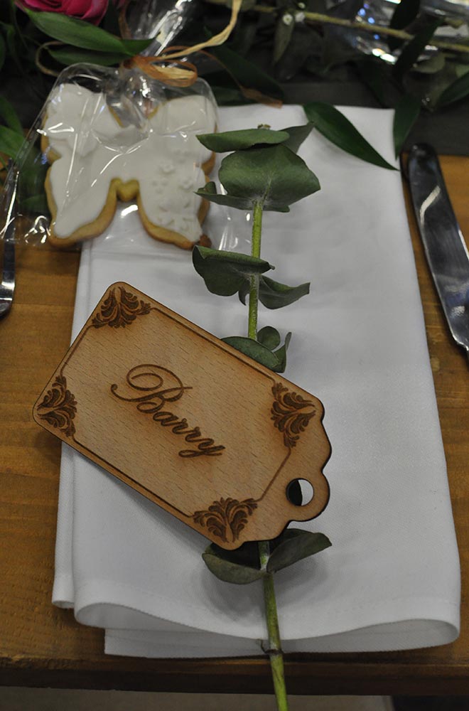 wooden rustic Laser engraved and cut custom name wording name place card tag gift