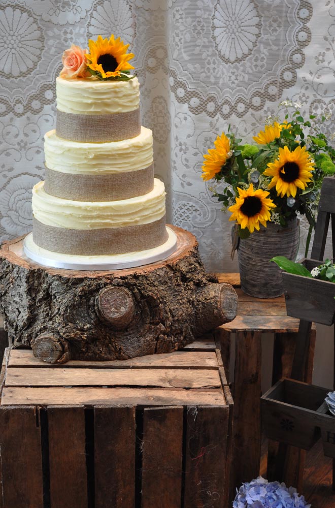 Log slice wedding cake stand hire Swindon