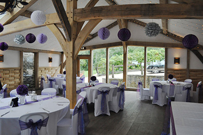 Cadbury purple wedding breakfast at Cripps Barn