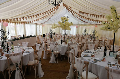 Wedding breakfast in the marquee at Stanton Manor Hotel