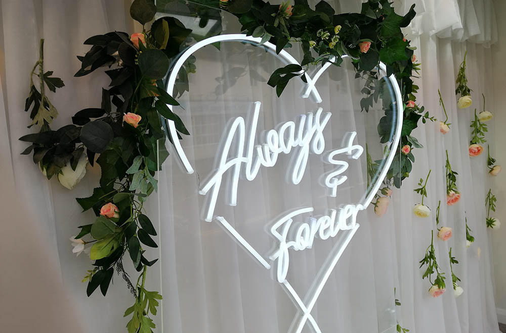 Always and forever heart LED neon hanging sign for a wedding backdrop